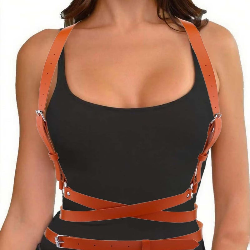 Aimery Store Gothic Leather Waist Harness Belt for Women - Adjustable Chest Vest Body Harness Chains Top for Party, Nightclub, Dating - Image 1